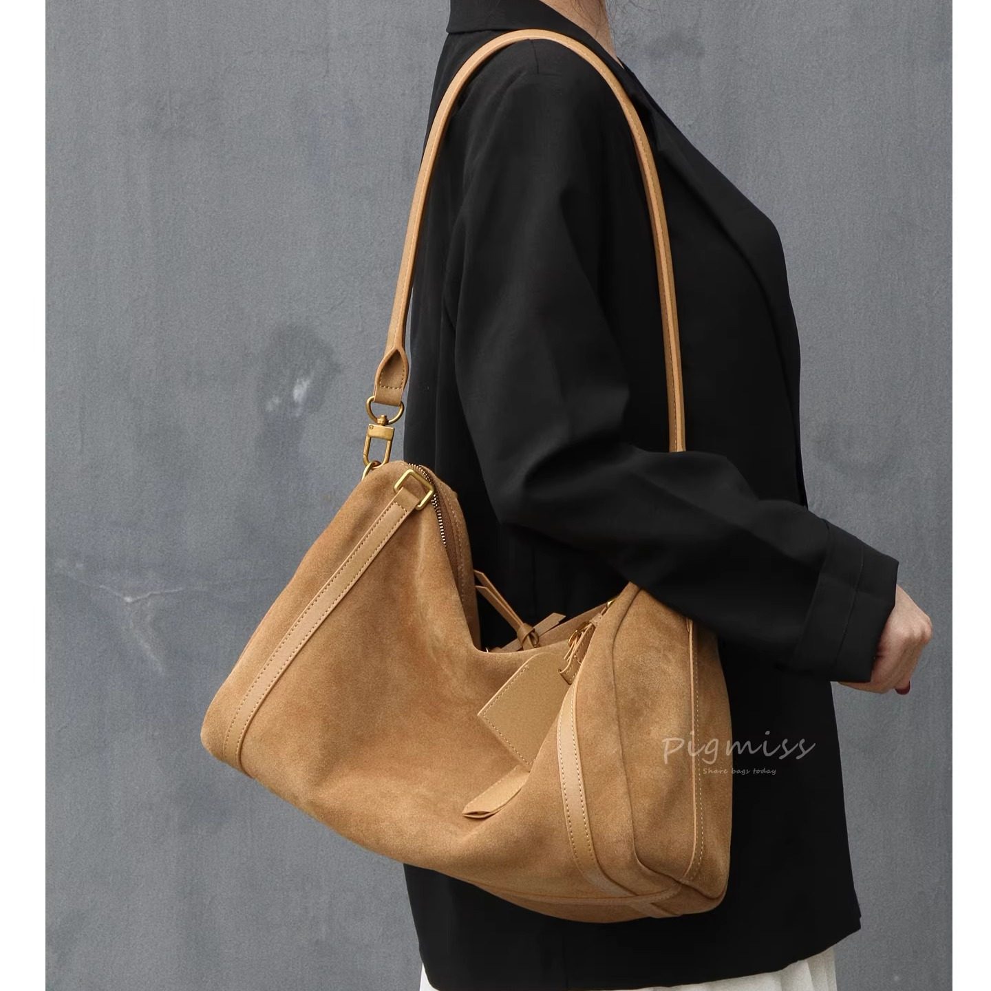 【PIGMISS】磨砂牛皮保龄球包女大容量单肩斜挎波士顿枕头通勤包,箱包皮具/热销女包/男包,托特包,淘宝优惠券,粉丝福利购,淘宝优惠卷