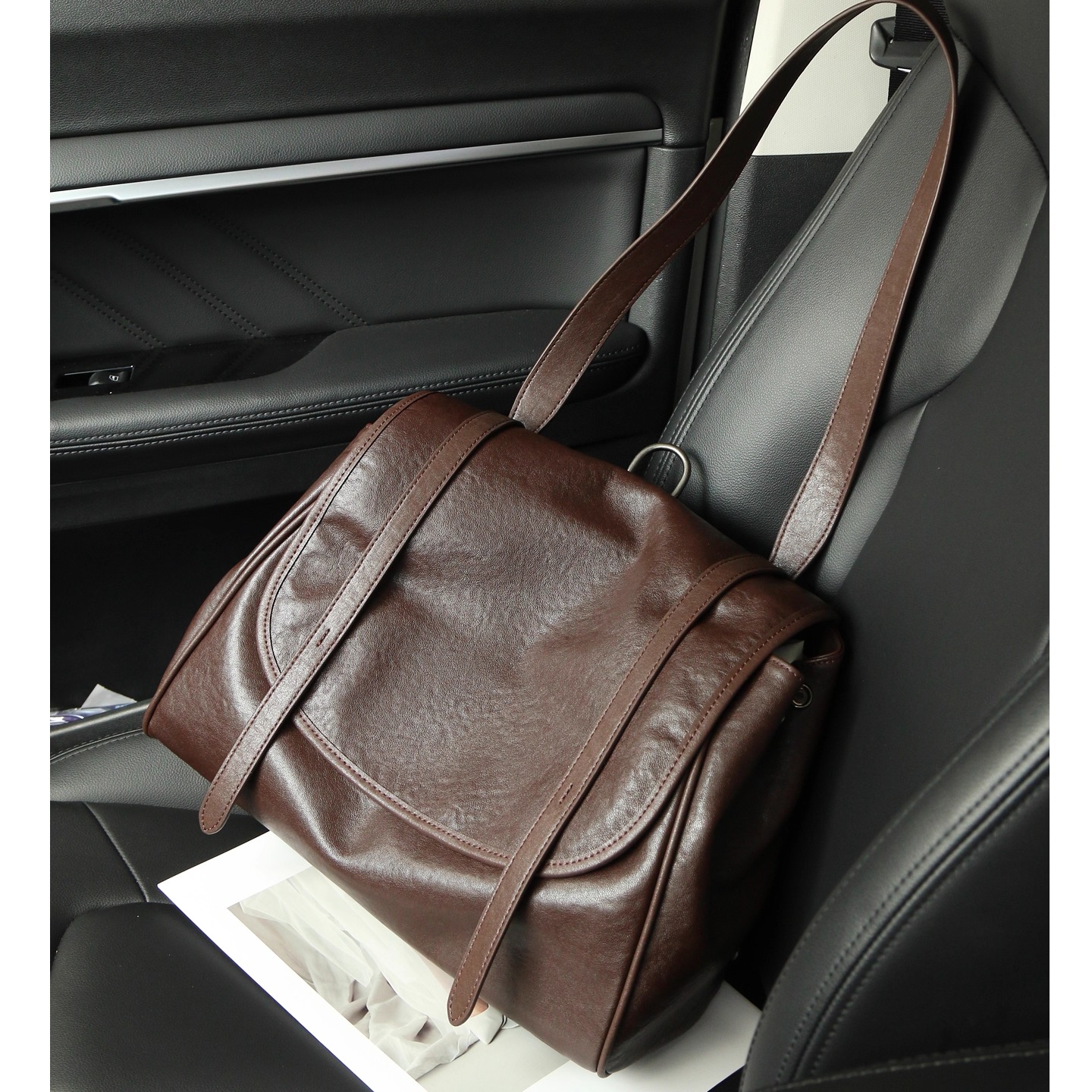 【PIGMISS】小众头层植鞣牛皮双肩背包女单肩通勤女包旅游邮差包