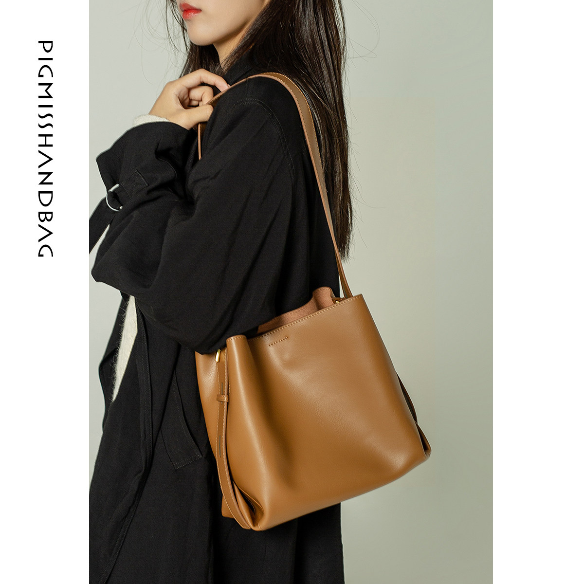 【PIGMISS】包包女2025复古质感柔软真皮大容量单肩斜挎水桶包包,箱包皮具/热销女包/男包,水桶包,淘宝优惠券,粉丝福利购,淘宝优惠卷