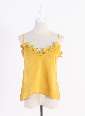 TSLL百搭亮面吊带衫女装春装大V领细肩带不可调节打底衫女031290