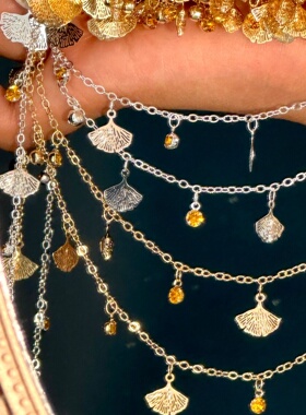 diy链条 黄色水钻银杏树叶链条手链项链古风流苏痛包玩具材料