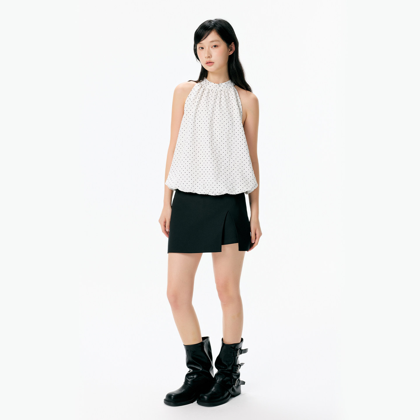KSXN 波点挂脖无袖上衣夏季韩系显瘦百搭时尚设计感女款背心