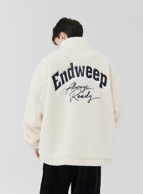 Endweep国潮秋冬仿羊羔绒外套男加绒仿羊羔毛外套女情侣装棉衣