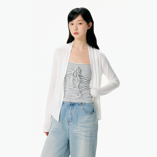 KSXN 夏季针织条纹松紧防滑抹胸+轻薄透气凉感显瘦开衫宽松上衣