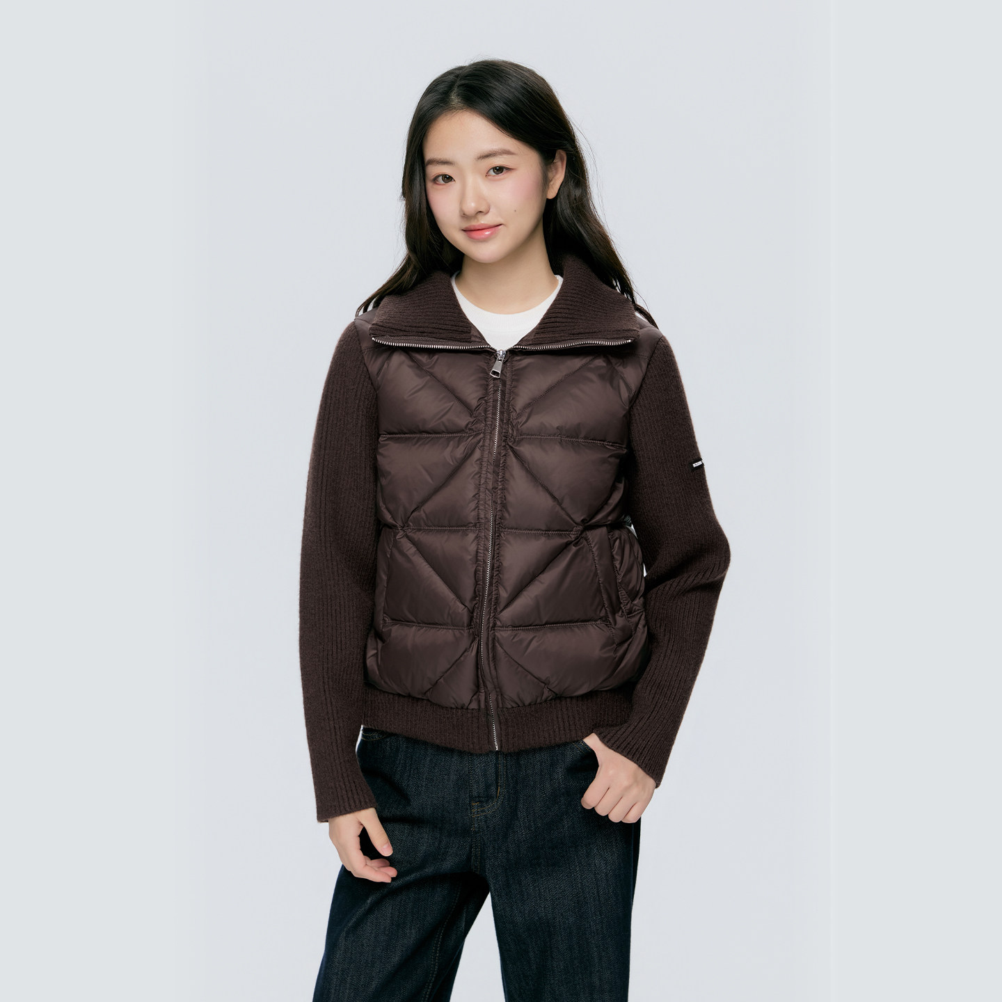 KSXN 毛织拼接翻领羽绒服美式复古冬季时尚百搭外套