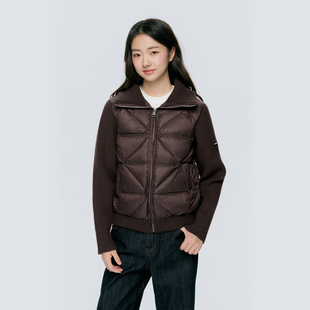 时尚 复古冬季 百搭外套 毛织拼接翻领羽绒服美式 KSXN