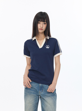 【Endweep官方店】樱桃刺绣辣妹polo领短袖夏季修身女款显瘦上衣