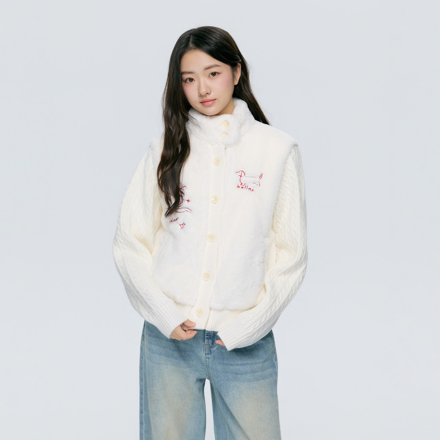 KSXN 毛绒立领外套秋冬季甜美仿兔毛女刺绣夹棉上衣,女装/女士精品,毛衣,淘宝优惠券,粉丝福利购,淘宝优惠卷