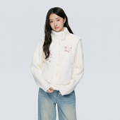 KSXN 毛绒立领外套秋冬季 甜美仿兔毛女刺绣夹棉上衣