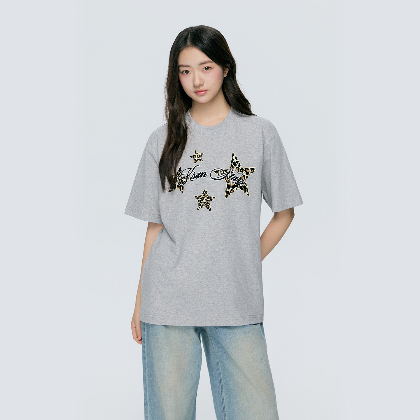 KSXN美式星星豹纹圆领短袖T恤图片