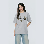 美式 星星豹纹圆领短袖 T恤夏季 KSXN 宽松休闲百搭情侣半袖 显瘦上衣