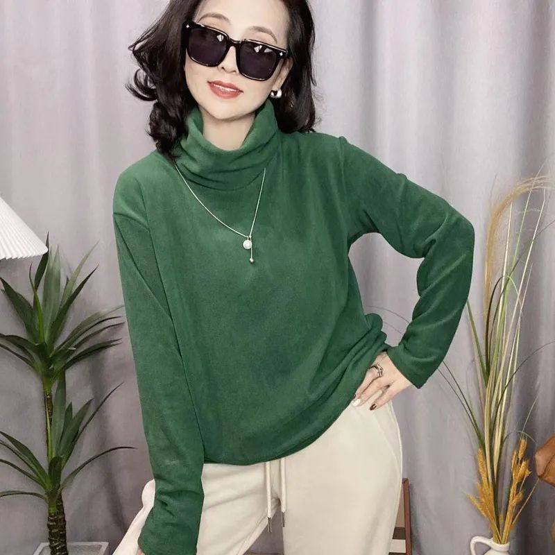 双面德绒堆堆高领打底衫卫衣女秋冬装加厚保暖内搭外穿加厚上衣