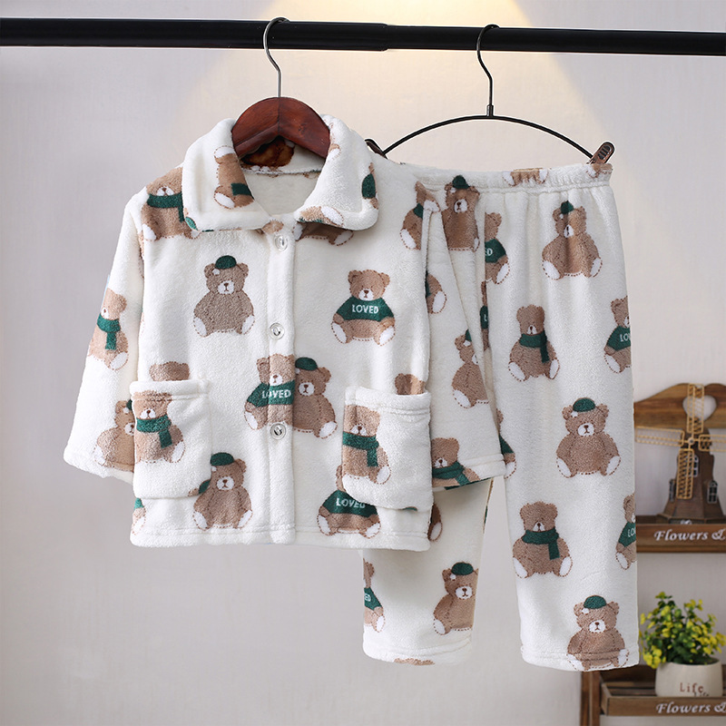 【新品】法兰绒儿童睡衣秋冬珊瑚绒男女童睡衣宝宝小孩家居服套装