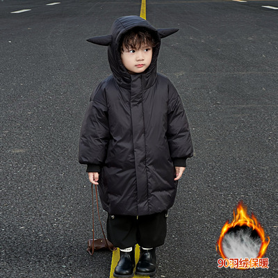 男童羽绒服冬装儿童90白鸭绒外套2025新款帅气男宝中长款冬季棉服