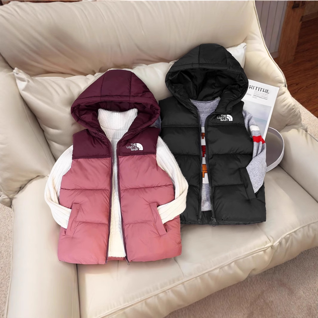 儿童棉马甲连帽拼色男童女童坎肩中大童秋冬季加厚羽绒棉外穿背心