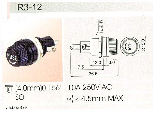 R3-12进口保险座/5*20保险丝座/R3-12/保险管座/面板安装保险座