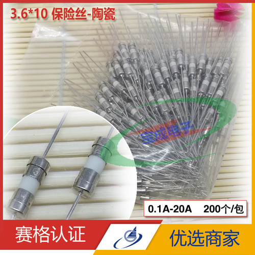 3.6*10双帽环保慢断带引线 保险丝 3T10A 1包200个 陶瓷管保险丝