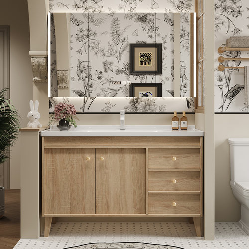 原木风落地款洗脸洗手盆洗脸盆柜