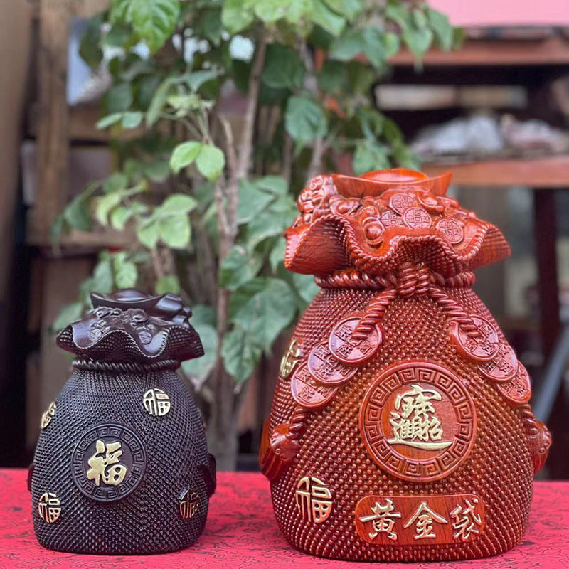 黑檀木雕黄金钱袋摆件存储钱袋福袋客厅酒柜电视柜红木饰品存钱袋,节庆用品/礼品,储蓄罐,淘宝优惠券,粉丝福利购,淘宝优惠卷