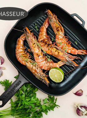 法国Chasseur家用搪瓷炙烤盘黑色煎锅 珐琅铸铁法式无油烟烹烤肉