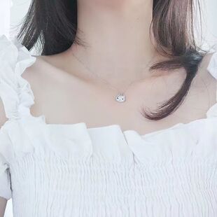 925纯银hello kitty项链哈喽KT凯蒂猫戒指女生公主闺蜜生日礼物