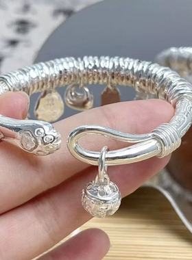 吉言平安锁手镯铃铛猫爪盘缠手环