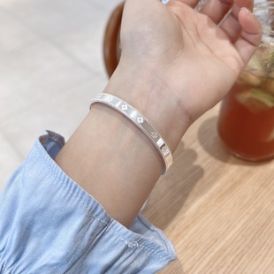 999纯银手镯女万花筒幸运四叶草开口足银镯子实心时尚年轻款手环