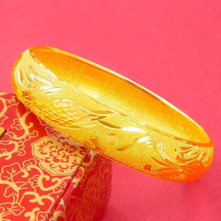 Imitation Vietnamese Sand Gold Matte Bracelet, Wide Folding Dragon and Phoenix Bracelet, Gold-Colored, Same Style as Gold Stores, Gift for Mom