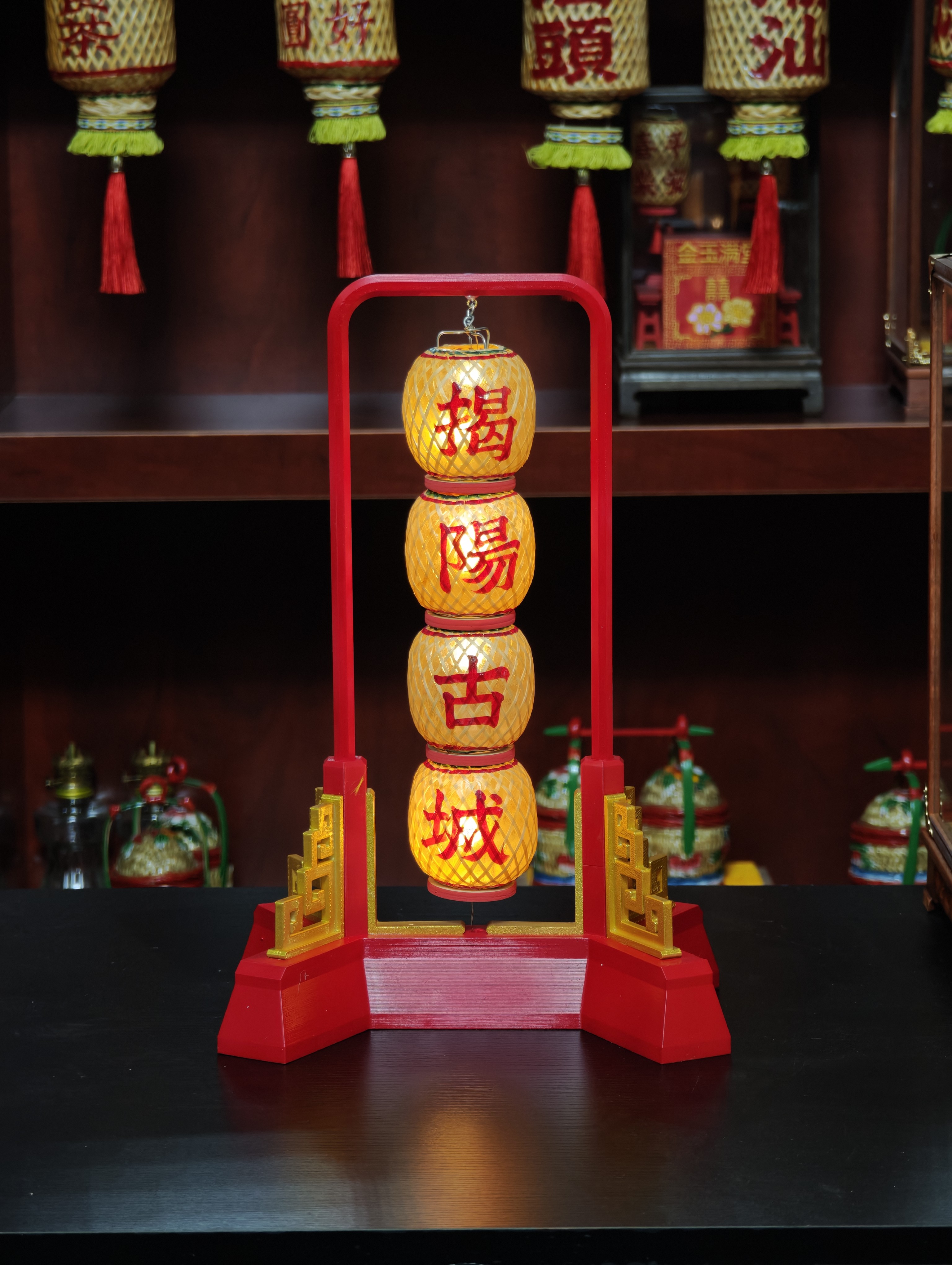 潮汕迷你揭阳古城同款竹编油纸灯笼中式春节中秋茶灯发光送礼摆件