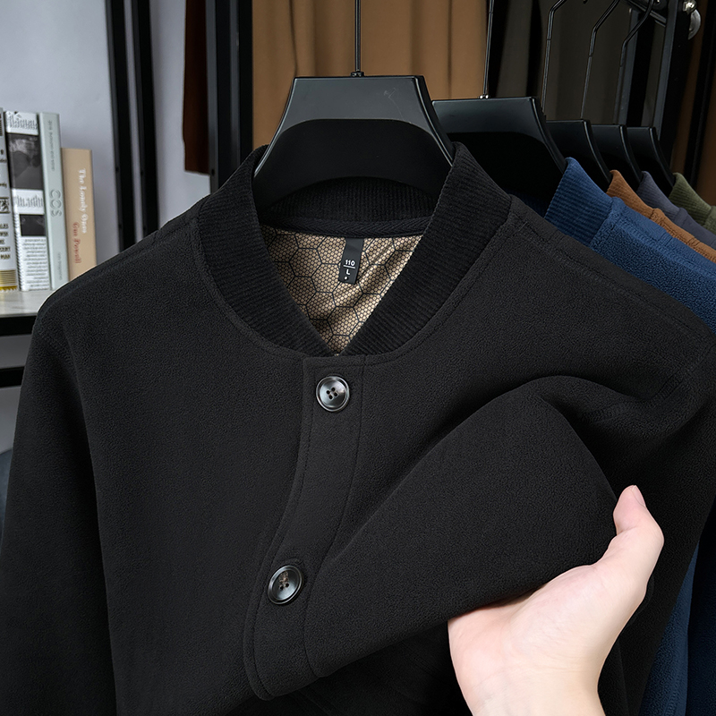 纽扣棒球领加厚摇粒绒卫衣外套