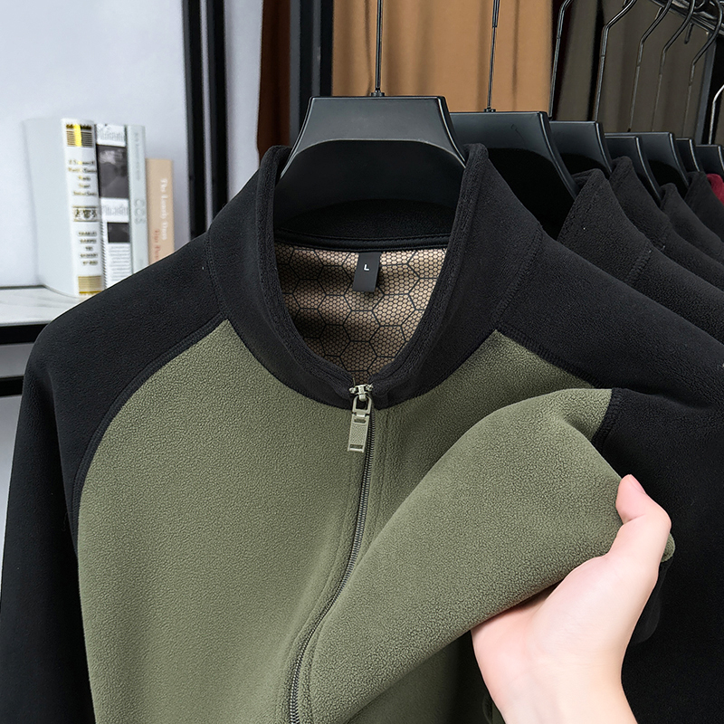 摇粒绒加绒加厚外套拼色抓绒夹克