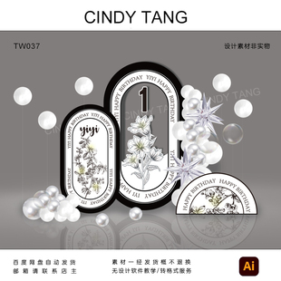 DIOR黑白色系成人生日派对牌矢量AI设计素材