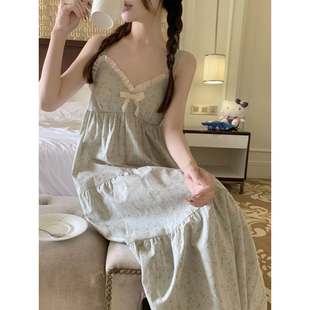 带胸垫睡衣女夏季 吊带背心长裤 韩版 甜美碎花全棉布家居服两件套装