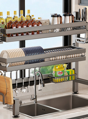 枪灰色厨房水槽置物架放碗筷碟沥水架洗碗池收纳沥水篮水池上用品