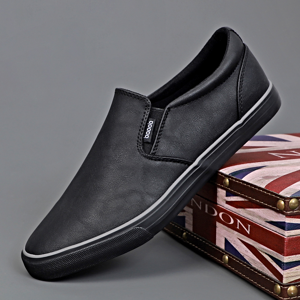 2025春季新款男鞋时尚百搭休闲皮鞋一脚蹬懒人鞋轻便舒适套脚男鞋