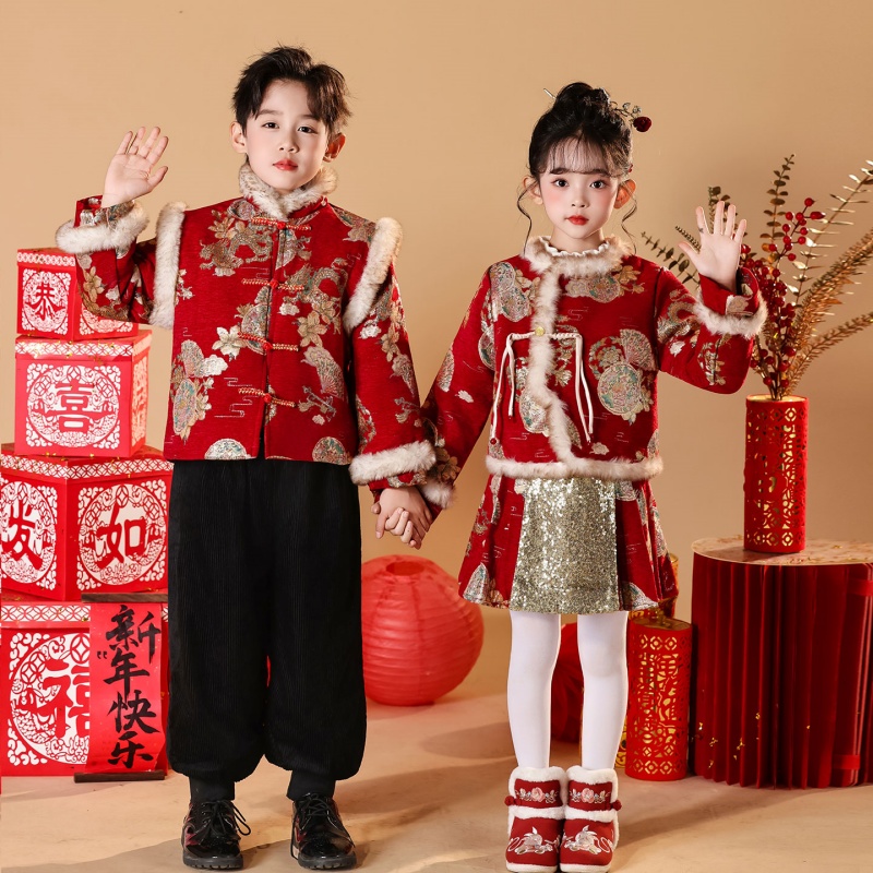 童雅尼男女童拜年服织金面料合唱