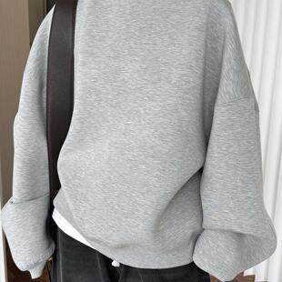 软糯Q弹宽松廓形上衣女 韩版 ManMans灰色简约空气层卫衣秋季 新款