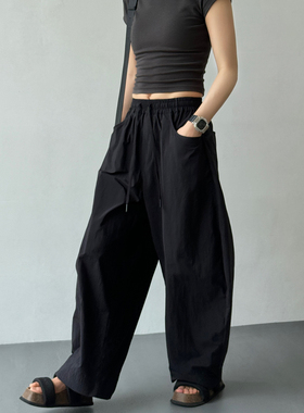 黑色日系裤子弯刀阔腿休闲山本裤夏季新款轻薄镰刀显瘦香蕉长裤女