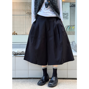 ManMans黑色日系西装七分裤秋季新款通勤压褶宽松阔腿休闲裤女