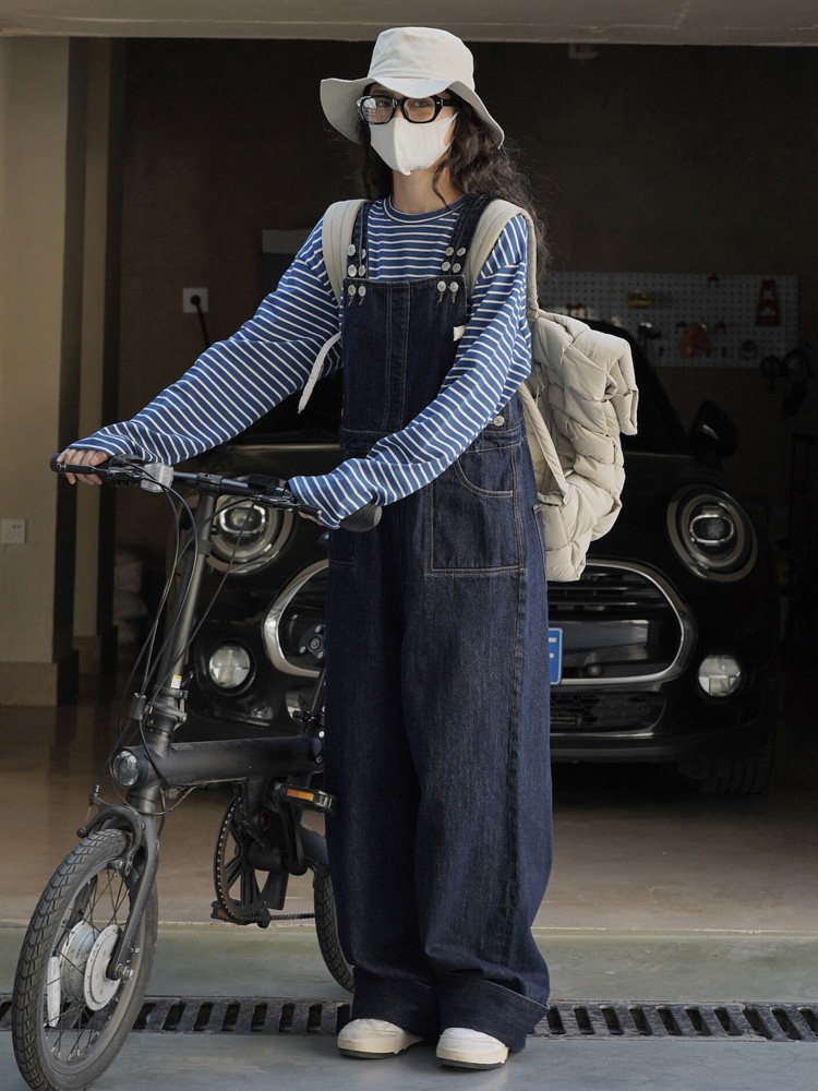 复古阔腿工装牛仔背带裤春季新款日系可调节宽松慵懒显瘦休闲裤女