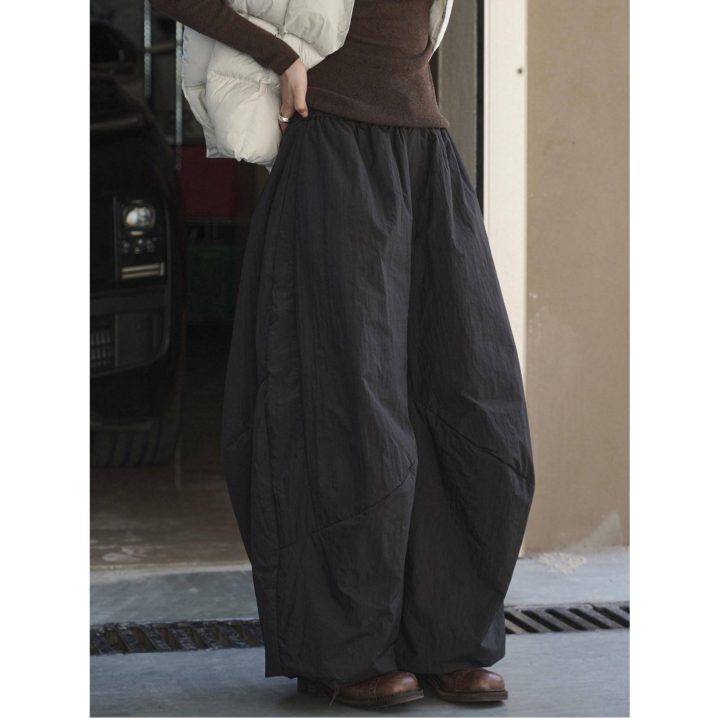 ManMans黑色立体拼接夹棉休闲裤冬季新款韩版时髦宽松长裤女,女装/女士精品,休闲裤,淘宝优惠券,粉丝福利购,淘宝优惠卷