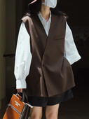 老钱风咖色西装 上衣 宽松背心外套休闲时髦叠穿无袖 马甲女秋季 新款