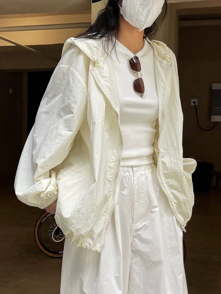 薄款连帽拉链防晒夹克春季新款韩版宽松廓形休闲显瘦长袖外套女