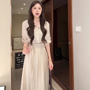 禅意茶歇风2025夏新款 简约衬衫 半身裙两件套女巨好看 连衣裙套装