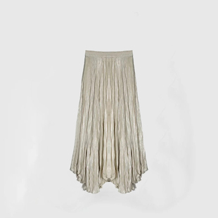人鱼姬气质高腰百搭夏季 褶皱A字半身裙女显瘦百褶裙 不规则中长款