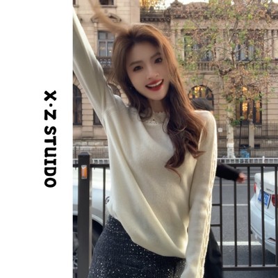 【镂空钩花】红色毛衣女款爆款2025新款独特漂亮小衫内搭打底