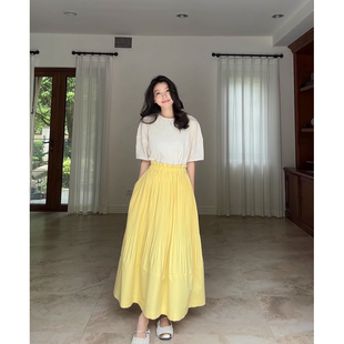 郭九九呢在逃公主重工压褶木耳边半裙夏季 设计感绣花纯棉上衣T恤