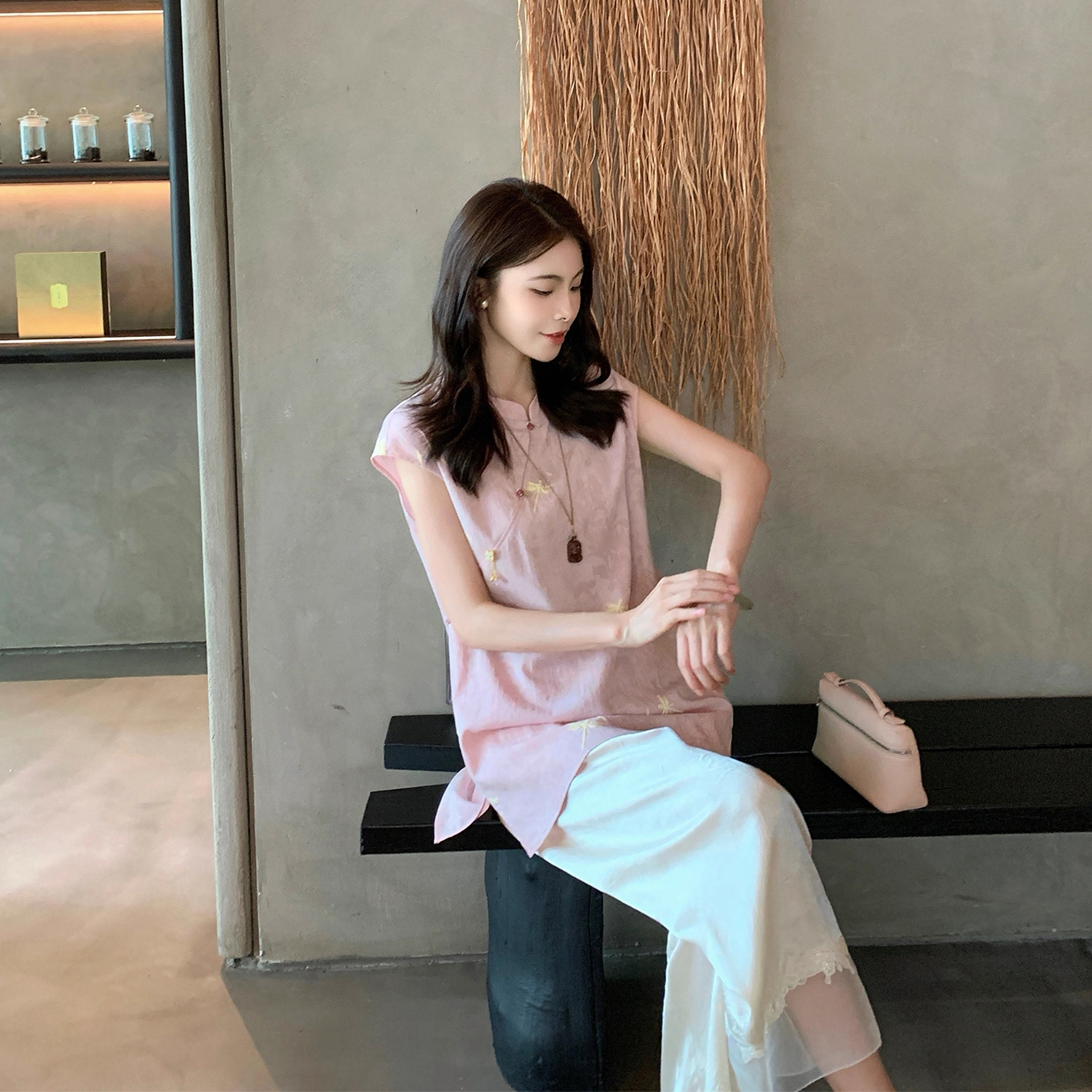 诗情 粉色新中式国风绝美盘扣轻薄无袖上衣女2025新款立领高级感