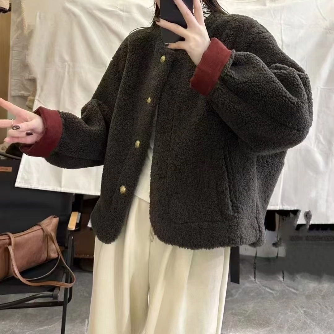 羊羔毛外套女2025冬季新款韩短外套