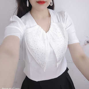 欧站2025夏装修身短袖新款v领t恤女洋气减龄上衣时尚女装半袖体桖